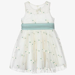 Abel & Lula-Girls Ivory Floral Tulle Dress | Childrensalon Outlet