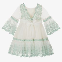 Abel & Lula-Girls Ivory & Green Lace Dress | Childrensalon Outlet