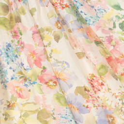 Abel & Lula-Girls Ivory & Pink Floral Linen Dress | Childrensalon Outlet