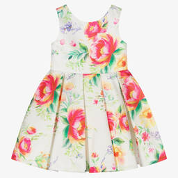 Abel & Lula-Girls Ivory & Pink Floral Satin Dress | Childrensalon Outlet