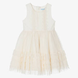 Abel & Lula-Girls Ivory Tulle & Lace Trim Dress | Childrensalon Outlet