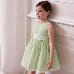 Abel & Lula-Girls Light Green Tulle Dress | Childrensalon Outlet