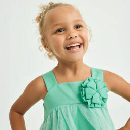 Abel & Lula-Girls Mint Satin & Tulle Dress | Childrensalon Outlet
