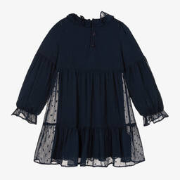 Abel & Lula-Girls Navy Blue Chiffon Dress | Childrensalon Outlet