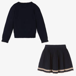 Abel & Lula-Girls Navy Blue Knitted Skirt Set | Childrensalon Outlet