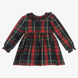 Abel & Lula-Girls Navy Blue & Red Tartan Frill Dress | Childrensalon Outlet