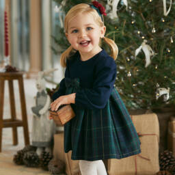 Abel & Lula-Girls Navy & Green Tartan Dress | Childrensalon Outlet