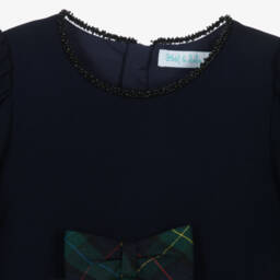 Abel & Lula-Girls Navy & Green Tartan Dress | Childrensalon Outlet