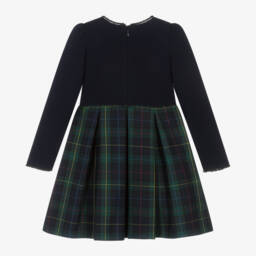 Abel & Lula-Girls Navy & Green Tartan Dress | Childrensalon Outlet
