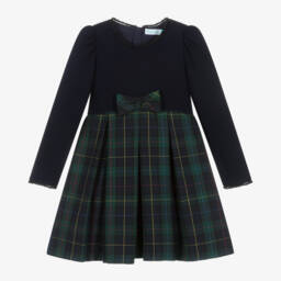 Abel & Lula-Girls Navy & Green Tartan Dress | Childrensalon Outlet