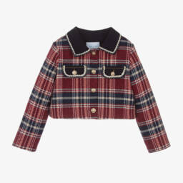 Abel & Lula-Girls Navy & Red Check Blazer | Childrensalon Outlet
