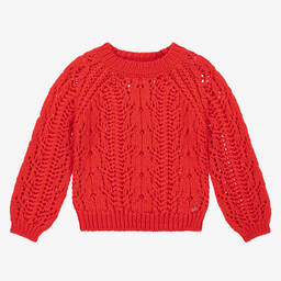 Abel & Lula-Girls Orange Wool Knitted Sweater | Childrensalon Outlet