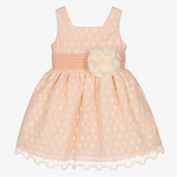 Abel & Lula-Girls Pink Embroidered Organza Dress | Childrensalon Outlet