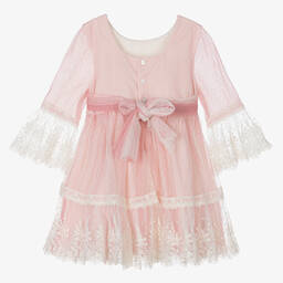 Abel & Lula-Girls Pink Embroidered Tulle Dress | Childrensalon Outlet
