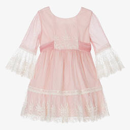 Abel & Lula-Girls Pink Embroidered Tulle Dress | Childrensalon Outlet