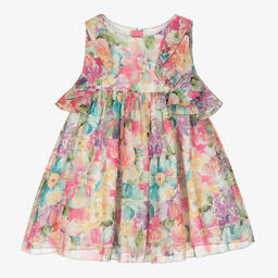 Abel & Lula-Girls Pink Floral Chiffon Dress | Childrensalon Outlet
