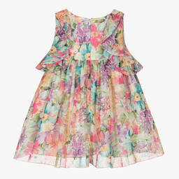Abel & Lula-Girls Pink Floral Chiffon Dress | Childrensalon Outlet