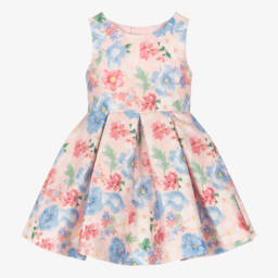 Abel & Lula-Girls Pink Floral Print Satin Dress | Childrensalon Outlet