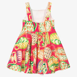 Abel & Lula-Girls Pink & Green Pottery Print Dress | Childrensalon Outlet