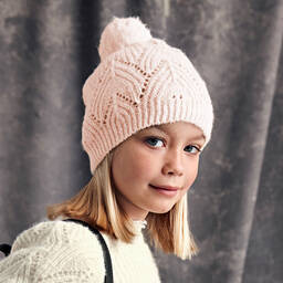 ابل اند لولا-طقم قبعة وسكارف أكريليك وموهير محبوك لون زهري للبنات | Childrensalon Outlet