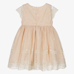 Abel & Lula-Girls Pink & Ivory Embroidered Tulle Dress | Childrensalon Outlet