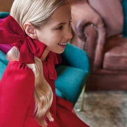 Abel & Lula-Girls Red Cotton Jersey Bow Skater Dress | Childrensalon Outlet