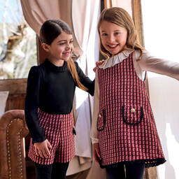 Abel & Lula-Girls Red & Pink Tweed Pinafore Dress | Childrensalon Outlet