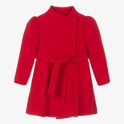 Abel & Lula-Girls Red Wool Belted Coat | Childrensalon Outlet