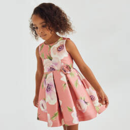 Abel & Lula-Girls Satin Twill Floral Frock | Childrensalon Outlet