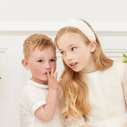 Abel & Lula-Girls Soft Ivory Crochet Headband | Childrensalon Outlet