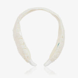 Abel & Lula-Girls Soft Ivory Crochet Headband | Childrensalon Outlet