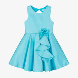 Abel & Lula-Girls Turquoise Satin Blossom Gown | Childrensalon Outlet