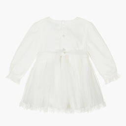 Abel & Lula-فستان قطن تول مزين بدانتيل لون أبيض | Childrensalon Outlet