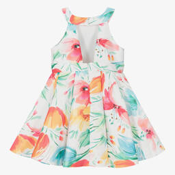 Abel & Lula-Girls White Floral Satin Dress | Childrensalon Outlet