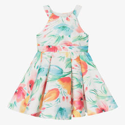 Abel & Lula-Girls White Floral Satin Dress | Childrensalon Outlet