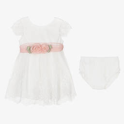 Abel & Lula-Girls White Floral Tulle & Lace Dress | Childrensalon Outlet