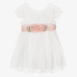 Abel & Lula-Girls White Floral Tulle & Lace Dress | Childrensalon Outlet