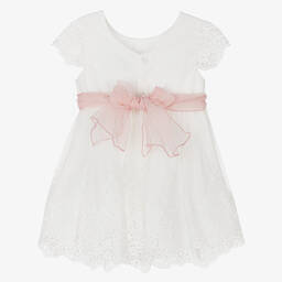 Abel & Lula-Girls White Floral Tulle & Lace Dress | Childrensalon Outlet