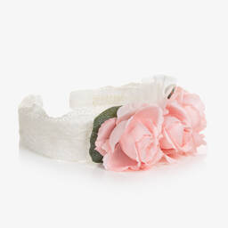 ابل اند لولا-طوق شعر بوردة ودانتيل لون أبيض للبنات | Childrensalon Outlet