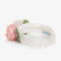 ابل اند لولا-طوق شعر بوردة ودانتيل لون أبيض للبنات | Childrensalon Outlet