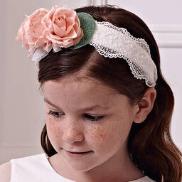 ابل اند لولا-طوق شعر بوردة ودانتيل لون أبيض للبنات | Childrensalon Outlet