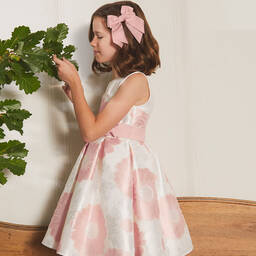 Abel & Lula-Girls White Organza Floral Jacquard Dress | Childrensalon Outlet