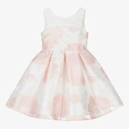 Abel & Lula-Girls White Organza Floral Jacquard Dress | Childrensalon Outlet