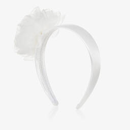 Abel & Lula-Girls White Organza Flower Hairband | Childrensalon Outlet