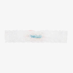 Abel & Lula-Girls White & Pink Rose Lace Headband | Childrensalon Outlet
