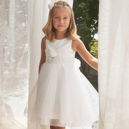 Abel & Lula-Girls White Tulle Waterfall Dress | Childrensalon Outlet