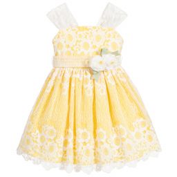 Abel & Lula-Girls Yellow Floral Lace Dress | Childrensalon Outlet