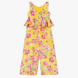 Abel & Lula-Girls Yellow Satin Floral Jumpsuit | Childrensalon Outlet