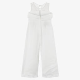 Abel & Lula-Ivory Satin Bow Jumpsuit for Girls | Childrensalon Outlet