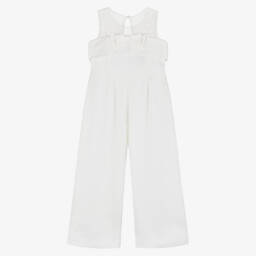 Abel & Lula-Ivory Satin Bow Jumpsuit for Girls | Childrensalon Outlet